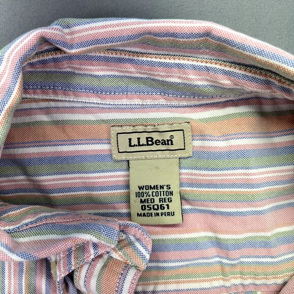 L.L. Bean Pastel Striped Button Down Shirt Sz‎ M Women's Cottagecore Farmhouse - Picture 4 of 11